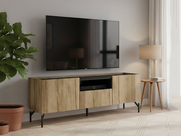 Mobile TV quercia e nero 147x41x54h cm 2 ante e 1 cassetto - Duchi