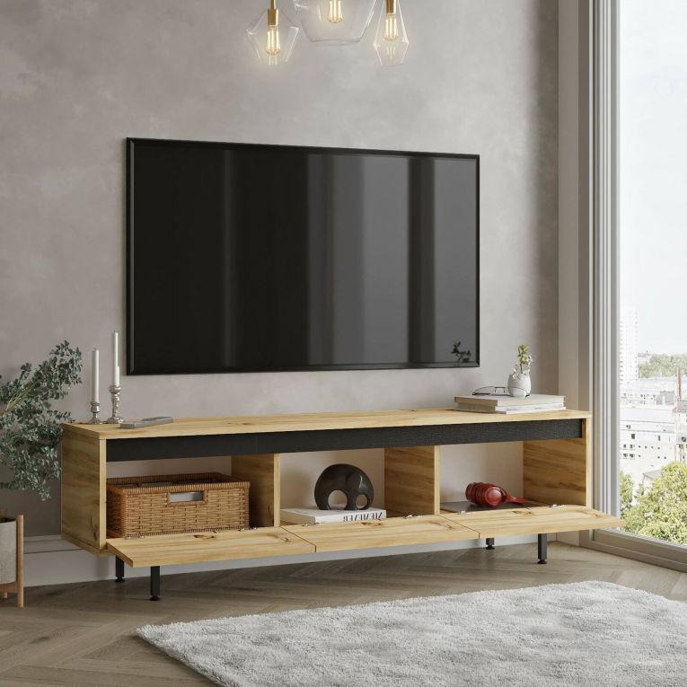 Mobile TV quercia e nero 160x35x45h cm 3 ante - Titli