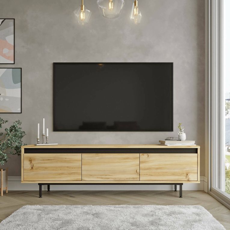 Mobile TV quercia e nero 160x35x45h cm 3 ante - Titli