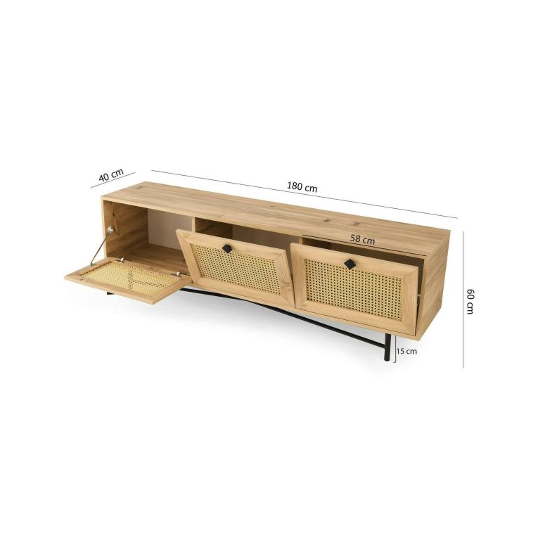 Mobile TV quercia e nero 180x40x60h cm 3 ante - Assemini