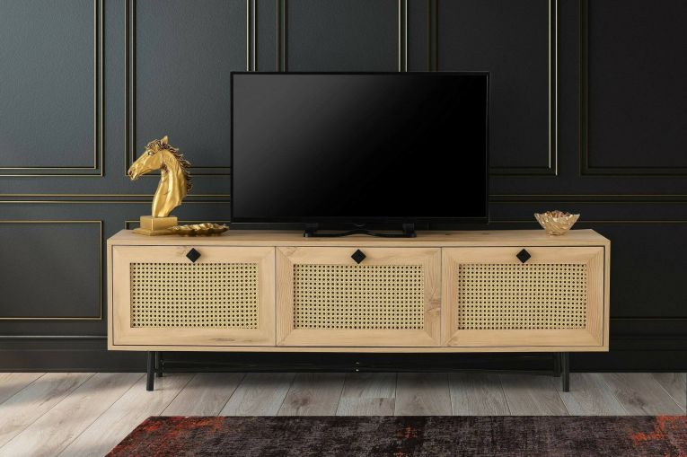 Mobile TV quercia e nero 180x40x60h cm 3 ante - Assemini