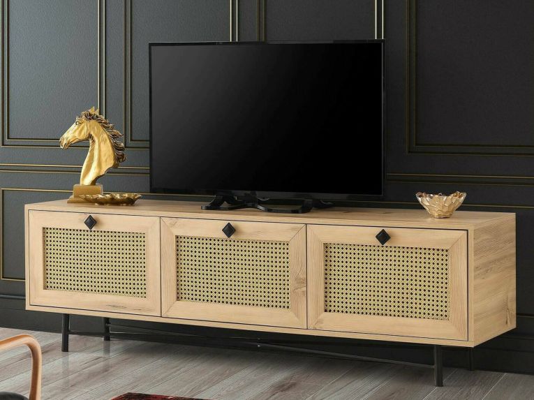 Mobile TV quercia e nero 180x40x60h cm 3 ante - Assemini