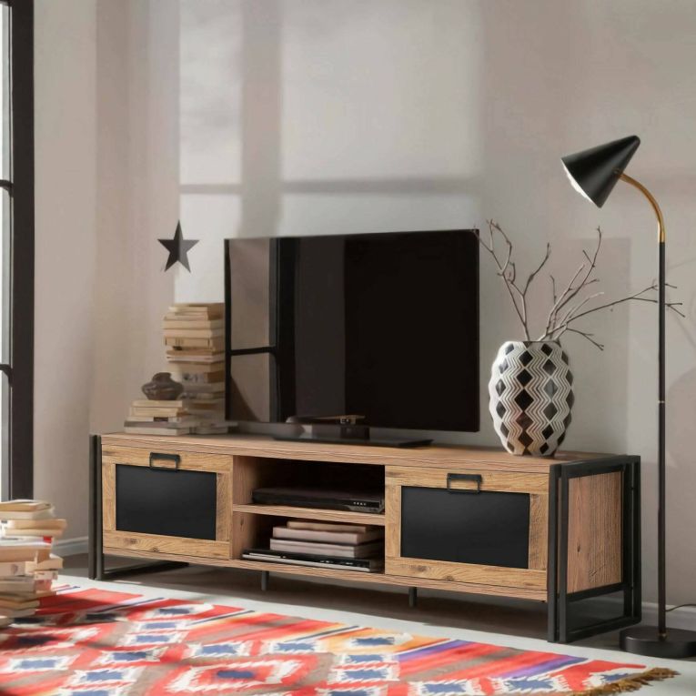 Mobile TV quercia e nero 180x45x50h cm 2 ante - Luban