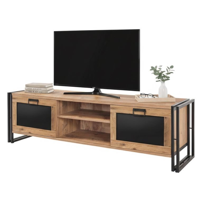 Mobile TV quercia e nero 180x45x50h cm 2 ante - Luban