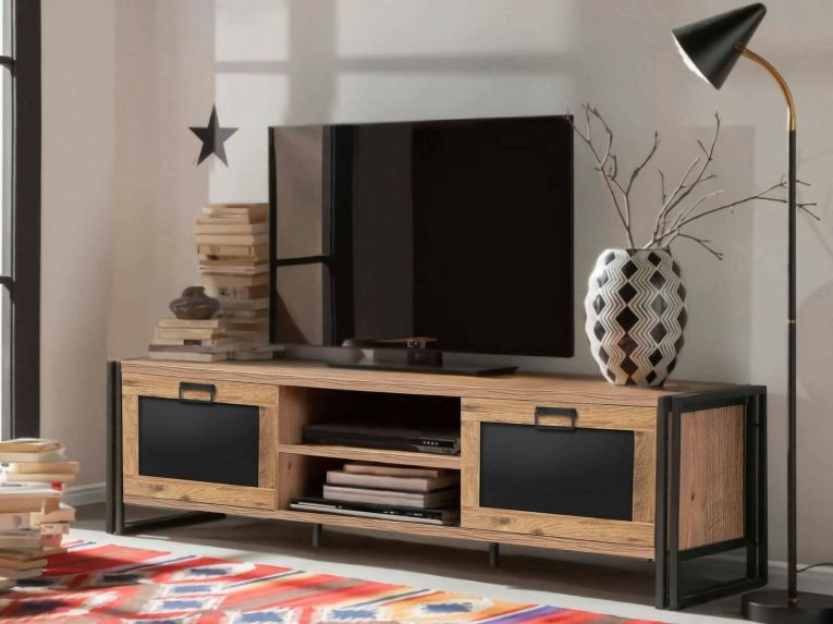 Mobile TV quercia e nero 180x45x50h cm 2 ante - Luban