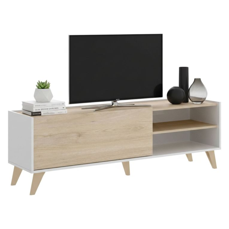 Mobile TV rovere e bianco 155x43x47h cm modulabile - Allesia
