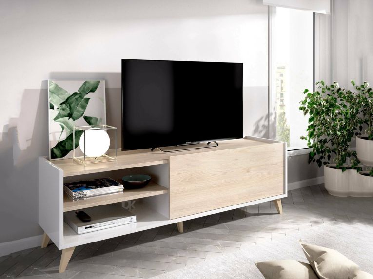 Mobile TV rovere e bianco 155x43x47h cm modulabile - Allesia