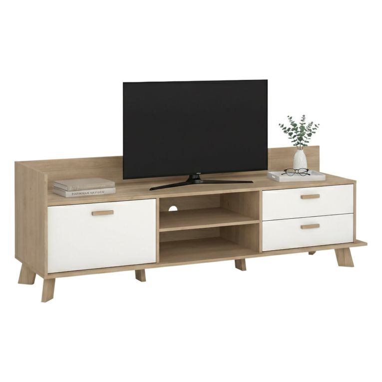 Mobile TV rovere e bianco 181x51x61h cm 2 ante e 1 cassetto - Agathis