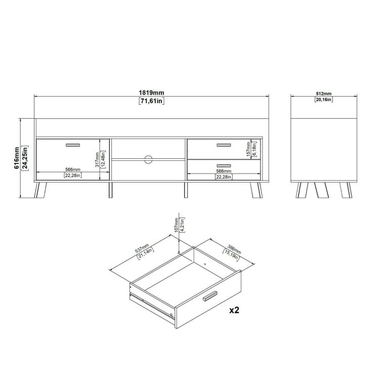 Mobile TV rovere e bianco 181x51x61h cm 2 ante e 1 cassetto - Agathis