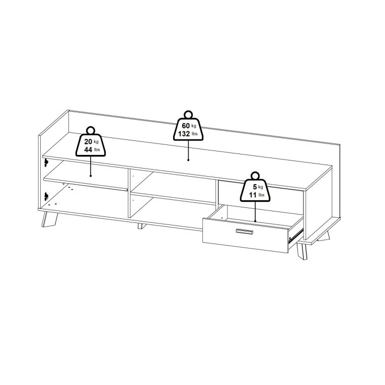 Mobile TV rovere e bianco 181x51x61h cm 2 ante e 1 cassetto - Agathis
