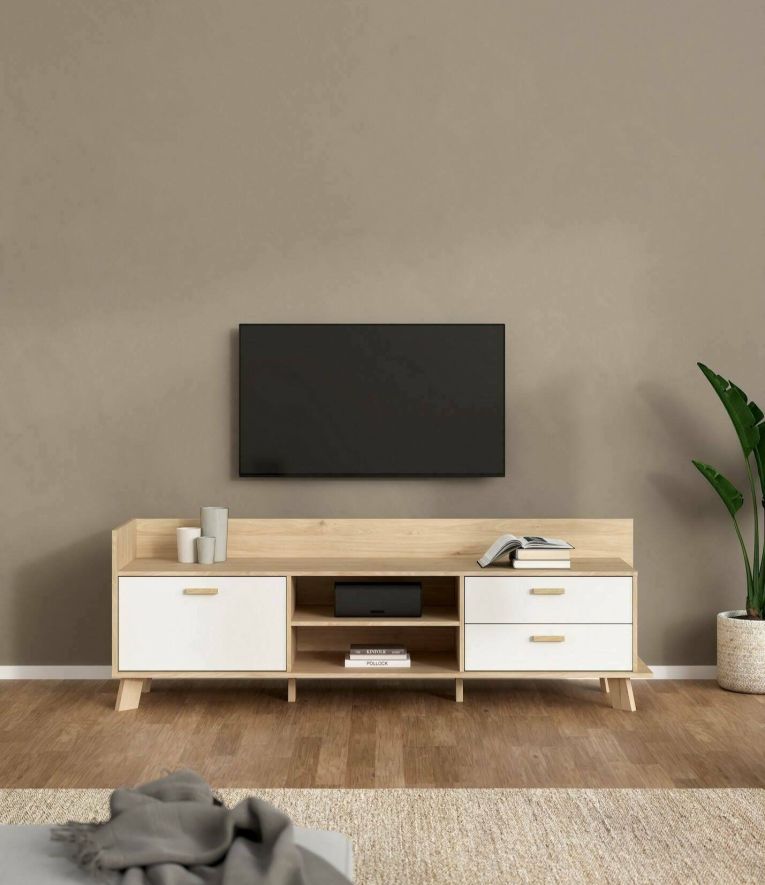 Mobile TV rovere e bianco 181x51x61h cm 2 ante e 1 cassetto - Agathis