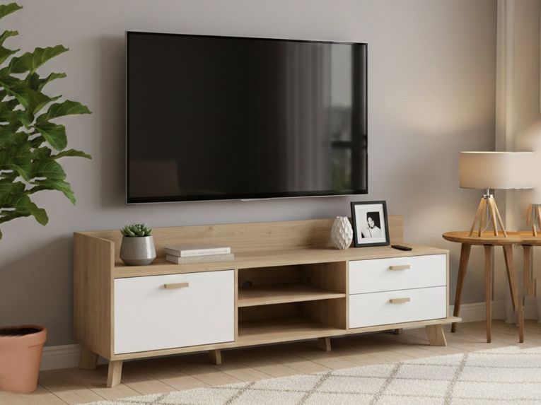 Mobile TV rovere e bianco 181x51x61h cm 2 ante e 1 cassetto - Agathis