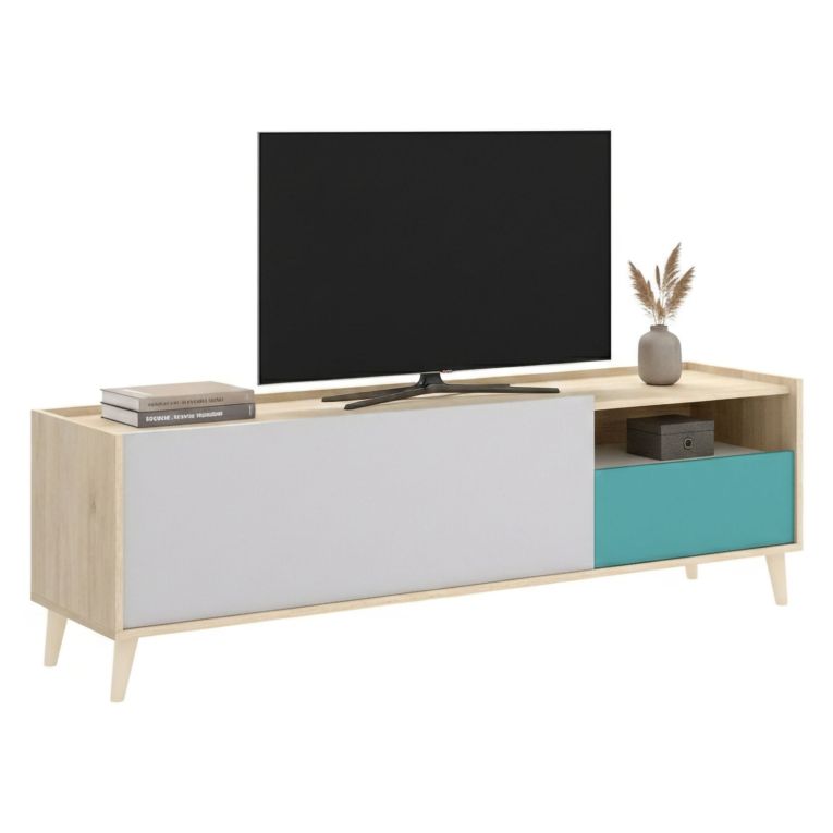 Mobile TV rovere e grigio 155x43x47h cm modulabile con 1 cassetto - Axterix