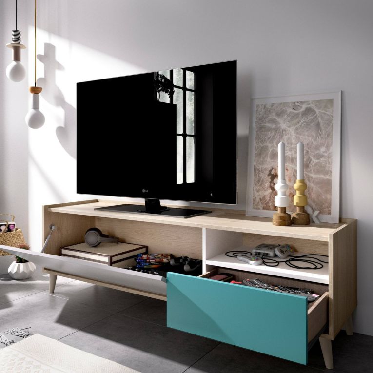 Mobile TV rovere e grigio 155x43x47h cm modulabile con 1 cassetto - Axterix
