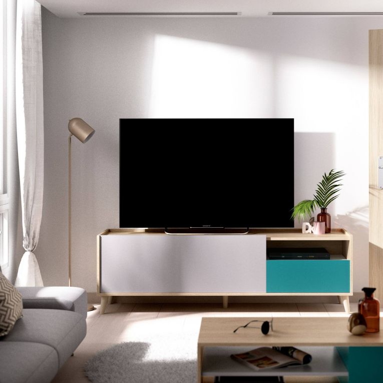 Mobile TV rovere e grigio 155x43x47h cm modulabile con 1 cassetto - Axterix