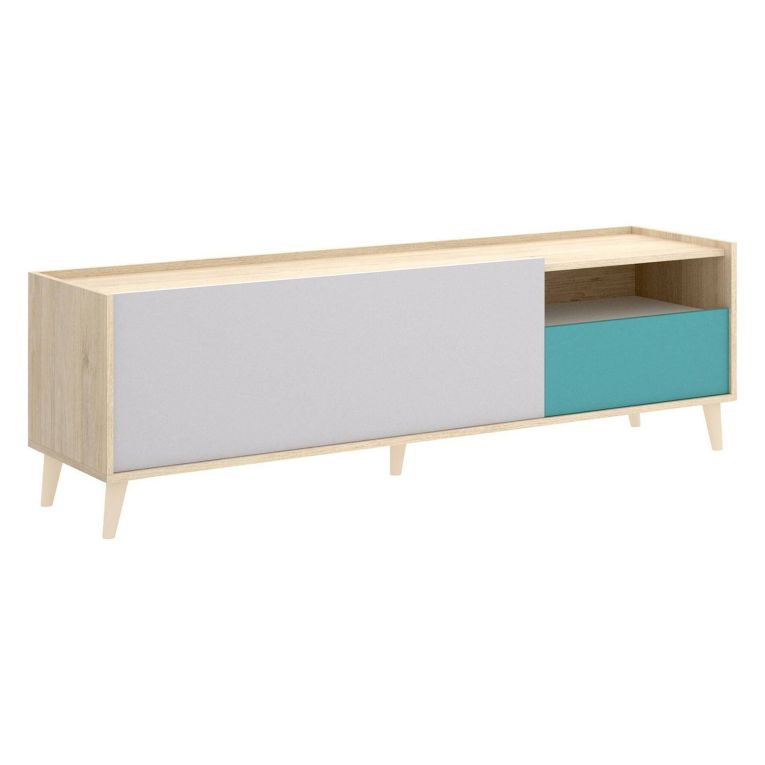 Mobile TV rovere e grigio 155x43x47h cm modulabile con 1 cassetto - Axterix