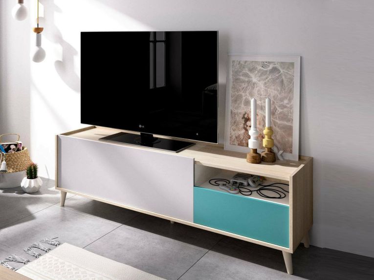 Mobile TV rovere e grigio 155x43x47h cm modulabile con 1 cassetto - Axterix