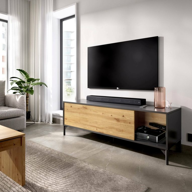 Mobile TV rovere nodi e antracite 132x38x44h cm modulabile - Porcia