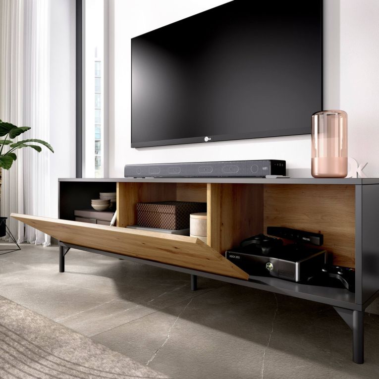 Mobile TV rovere nodi e antracite 132x38x44h cm modulabile - Porcia