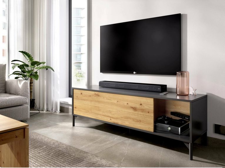 Mobile TV rovere nodi e antracite 132x38x44h cm modulabile - Porcia