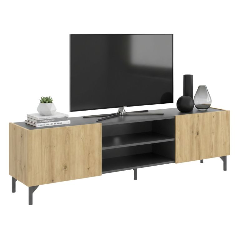 Mobile TV rovere nodi e antracite 161x35x45h cm 2 ante - Arya