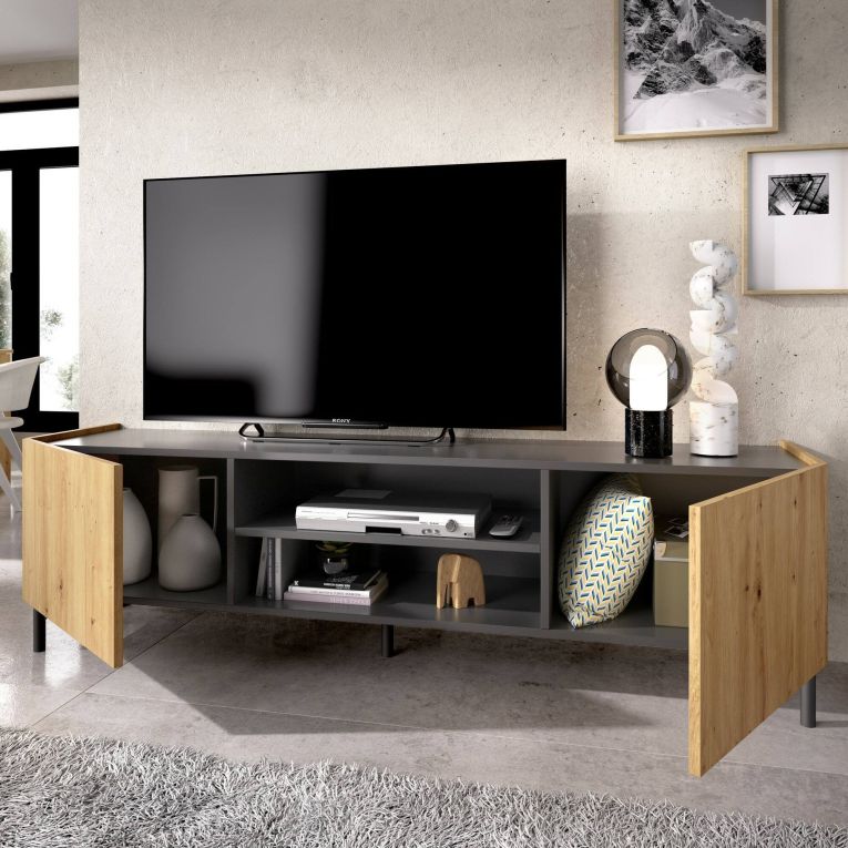 Mobile TV rovere nodi e antracite 161x35x45h cm 2 ante - Arya