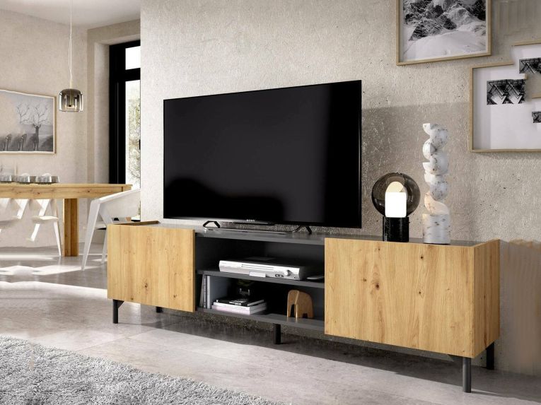 Mobile TV rovere nodi e antracite 161x35x45h cm 2 ante - Arya