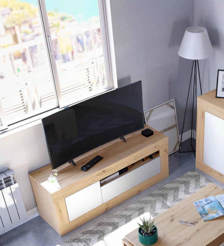 Mobile TV rovere nodi e bianco 139x42x53h cm 2 ante - Kunzite