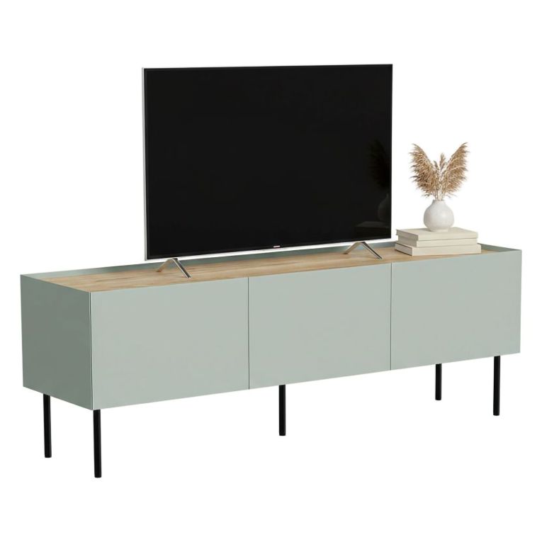Mobile TV verde e rovere 150x40x52h cm 3 ante - Calanna