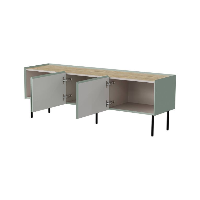 Mobile TV verde e rovere 150x40x52h cm 3 ante - Calanna
