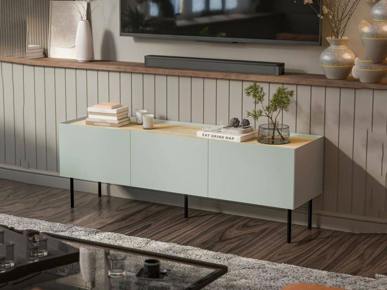 Mobile TV verde e rovere 150x40x52h cm 3 ante - Calanna