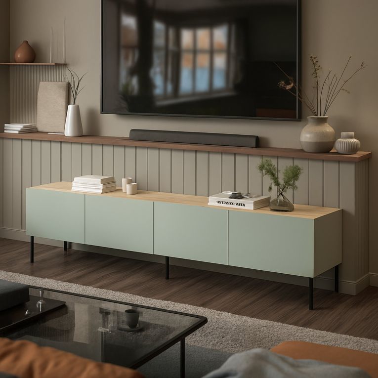 Mobile TV verde e rovere 200x40x52h cm 4 ante - Scopa