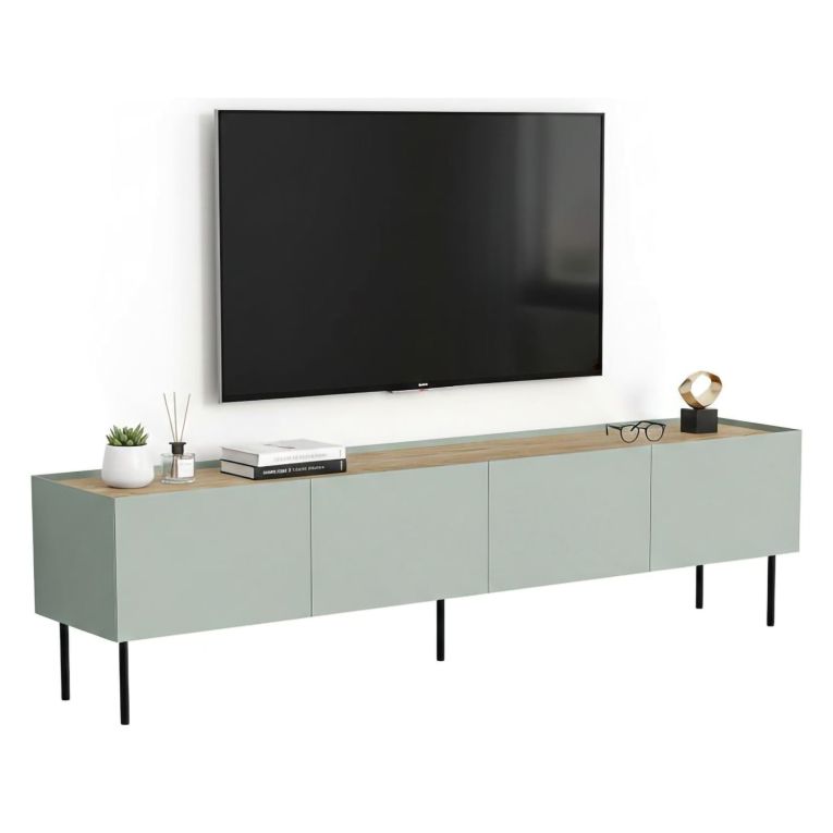 Mobile TV verde e rovere 200x40x52h cm 4 ante - Scopa