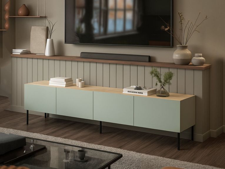 Mobile TV verde e rovere 200x40x52h cm 4 ante - Scopa
