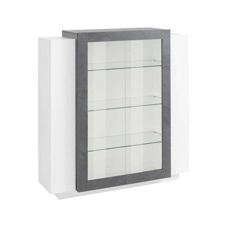 Mobile vetrina 2 ante 120x45x115h cm bianco lucido e ardesia - Austino