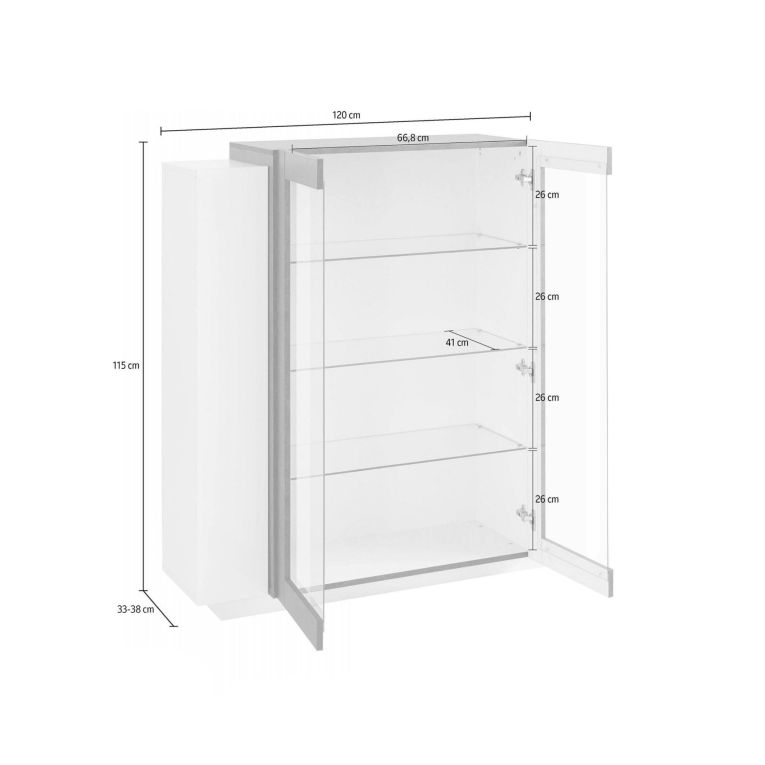 Mobile vetrina 2 ante 120x45x115h cm bianco lucido e ardesia - Austino