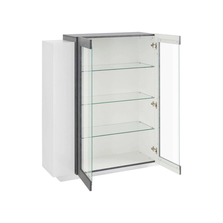 Mobile vetrina 2 ante 120x45x115h cm bianco lucido e ardesia - Austino