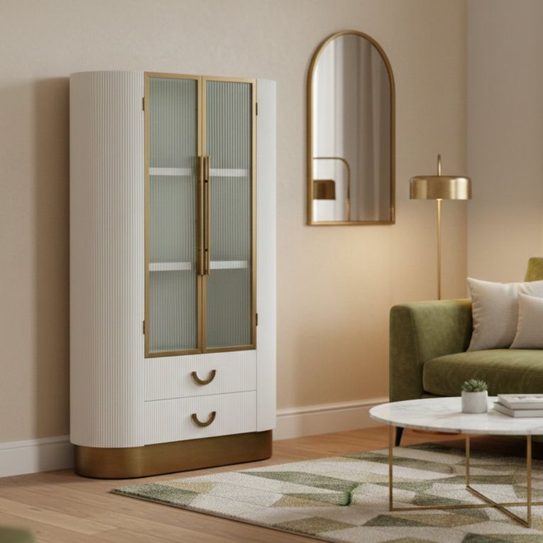 Mobile vetrina 2 ante 85x40x160h cm bianco e marrone - Sable