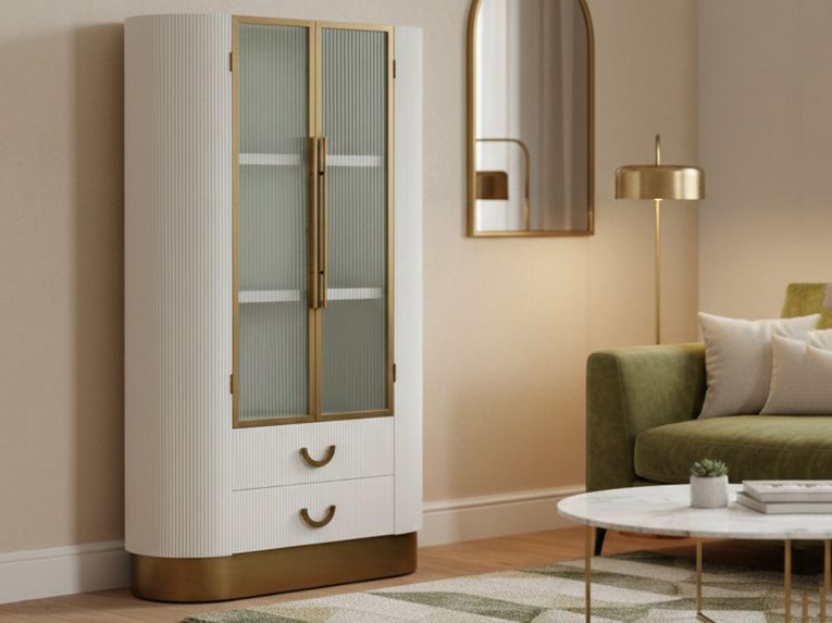 Mobile vetrina 2 ante 85x40x160h cm bianco e marrone - Sable