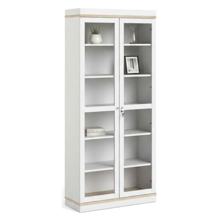 Mobile vetrina 2 ante 88x36x200h cm bianco e quercia - Axinte