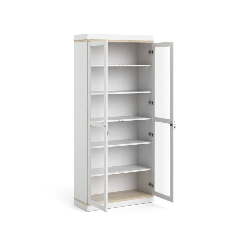 Mobile vetrina 2 ante 88x36x200h cm bianco e quercia - Axinte