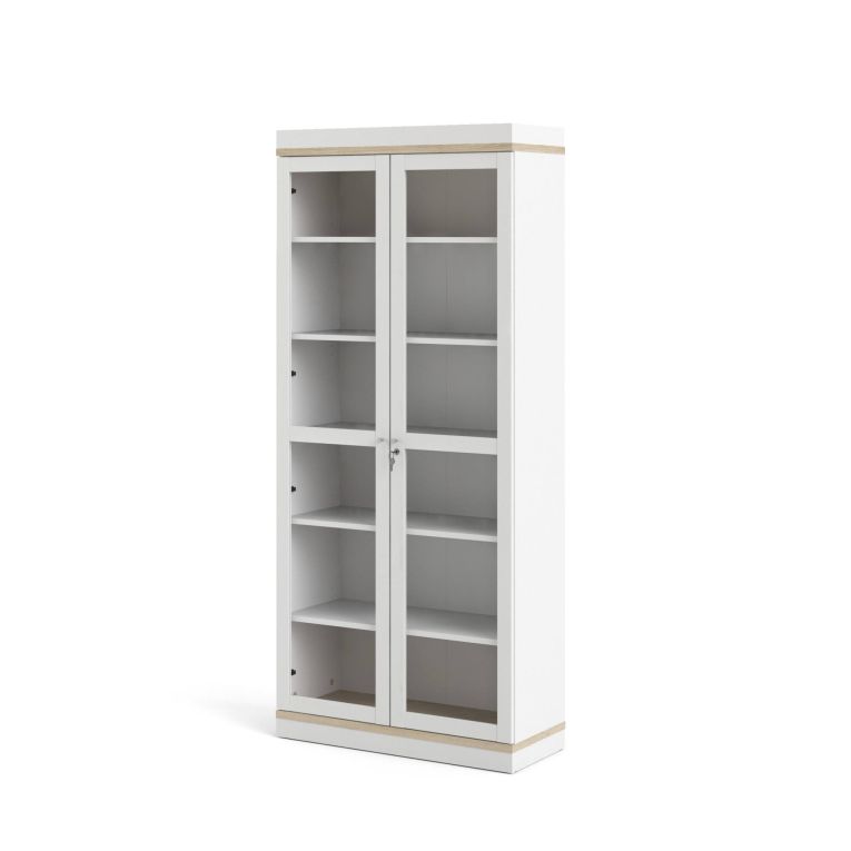 Mobile vetrina 2 ante 88x36x200h cm bianco e quercia - Axinte