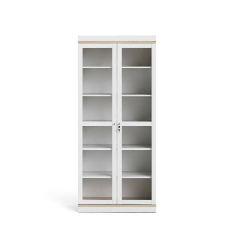 Mobile vetrina 2 ante 88x36x200h cm bianco e quercia - Axinte
