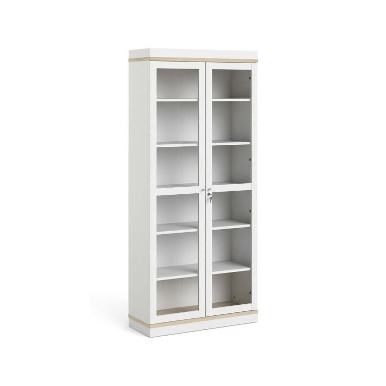 Mobile vetrina 2 ante 88x36x200h cm bianco e quercia - Axinte