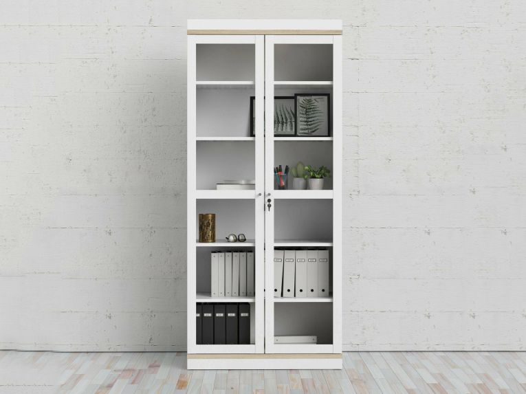 Mobile vetrina 2 ante 88x36x200h cm bianco e quercia - Axinte