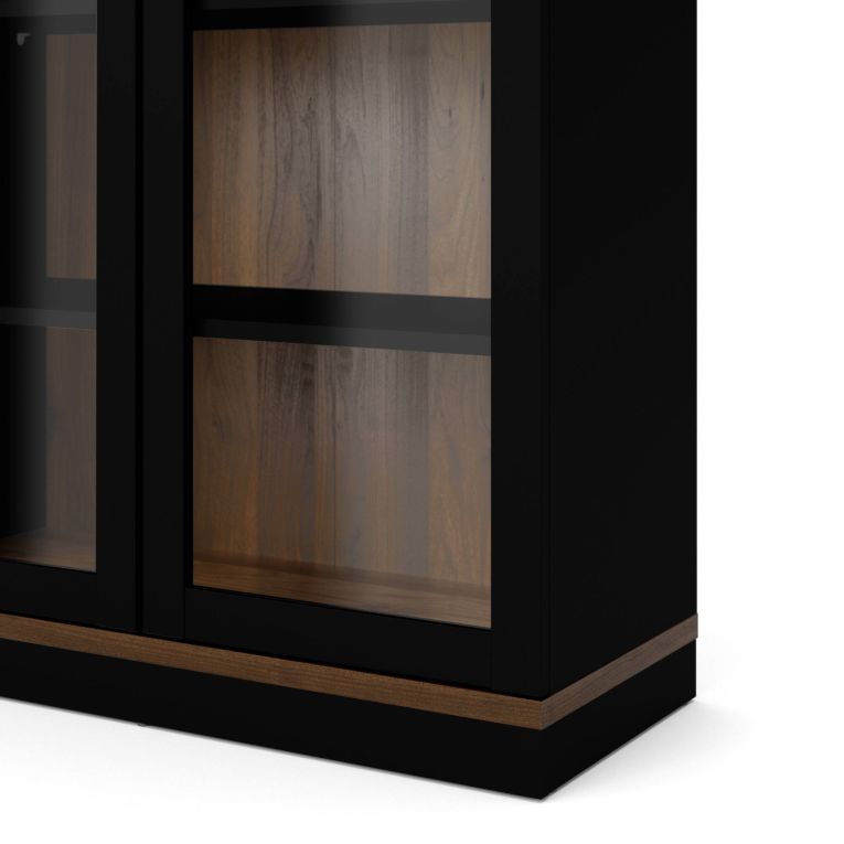 Mobile vetrina 2 ante 88x36x200h cm nero e noce - Axinte
