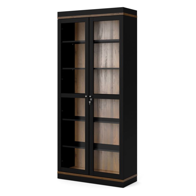 Mobile vetrina 2 ante 88x36x200h cm nero e noce - Axinte
