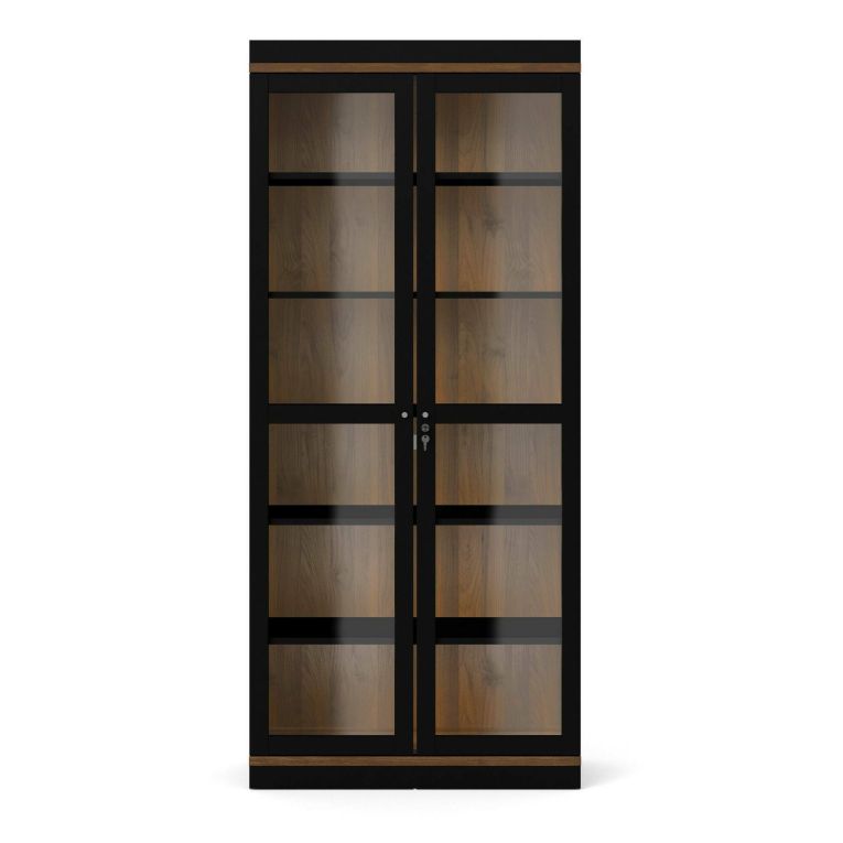 Mobile vetrina 2 ante 88x36x200h cm nero e noce - Axinte