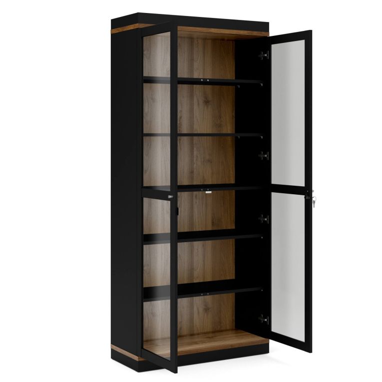 Mobile vetrina 2 ante 88x36x200h cm nero e noce - Axinte