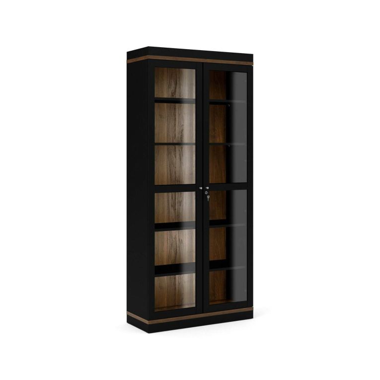 Mobile vetrina 2 ante 88x36x200h cm nero e noce - Axinte